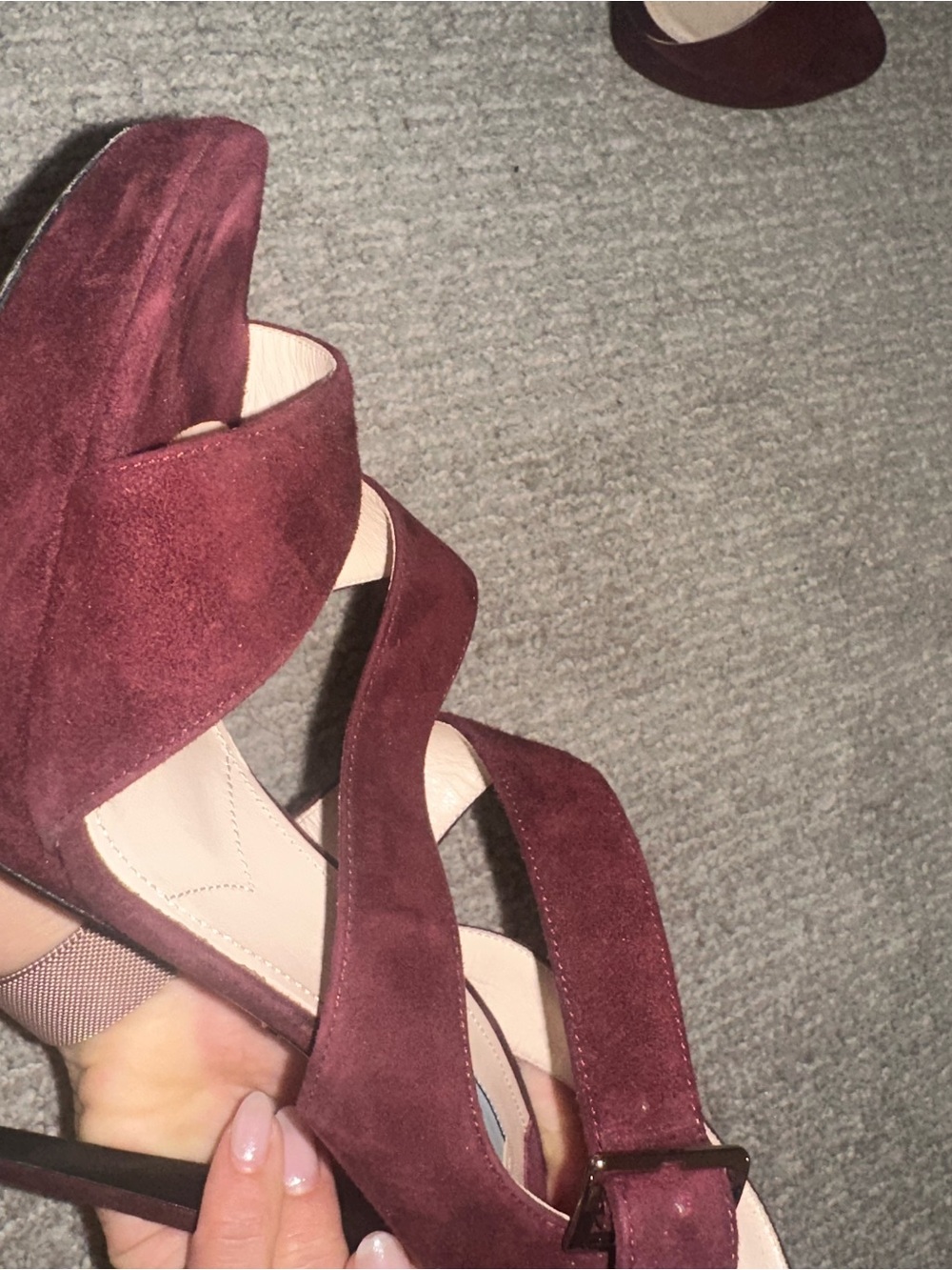 Prada Women's Burgundy Suede Strappy Slingback Heels - Picture 9 of 9